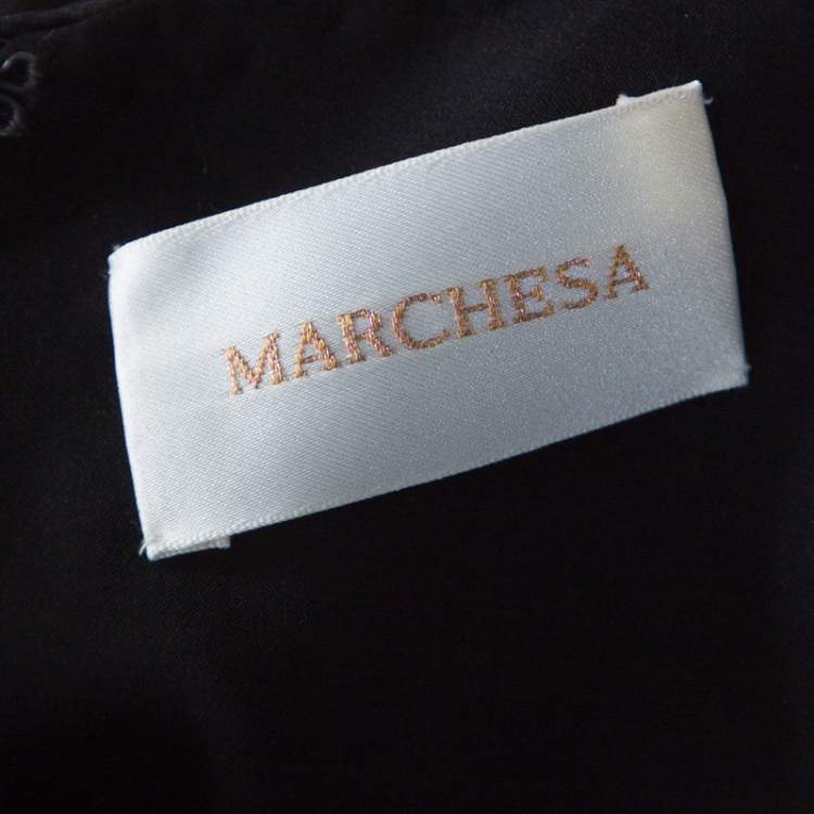 Pre Owned Marchesa Black Silk Embellished Bodice Evening Gown M 