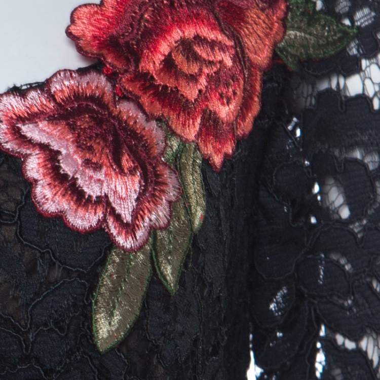 Pre Owned Marchesa Notte Black Lace Floral Applique Backless Short Dress S