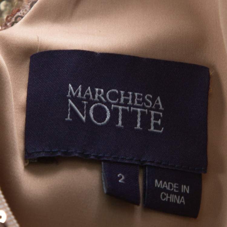 Pre Owned Marchesa Notte Blush & Gold Ombre Sequin Embellished Detail Gown S