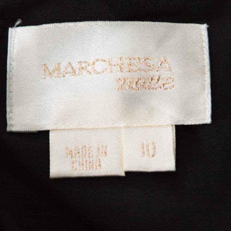 Pre Owned Marchesa Notte Black Silk Sheer Lace Yoke Detail Shift Dress L