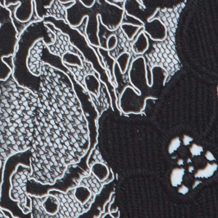 Pre Owned Marchesa Notte Monochrome Floral Lace Sleeveless Pencil Dress S