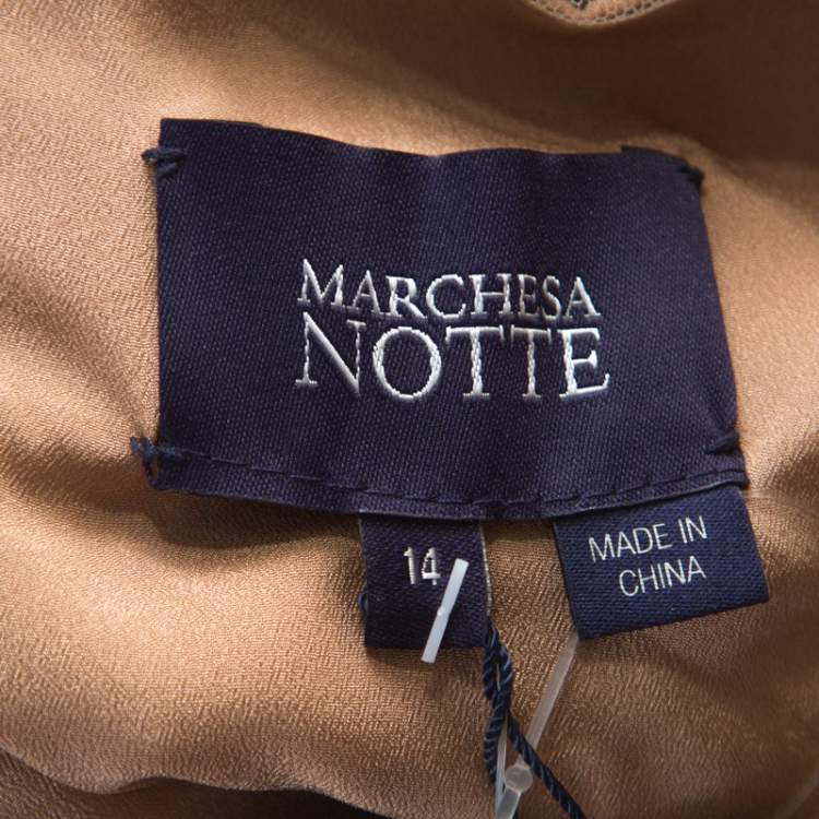 Pre Owned Marchesa Notte Navy Blue Taffeta Embroidered Bodice Detail Mikado Gown XL