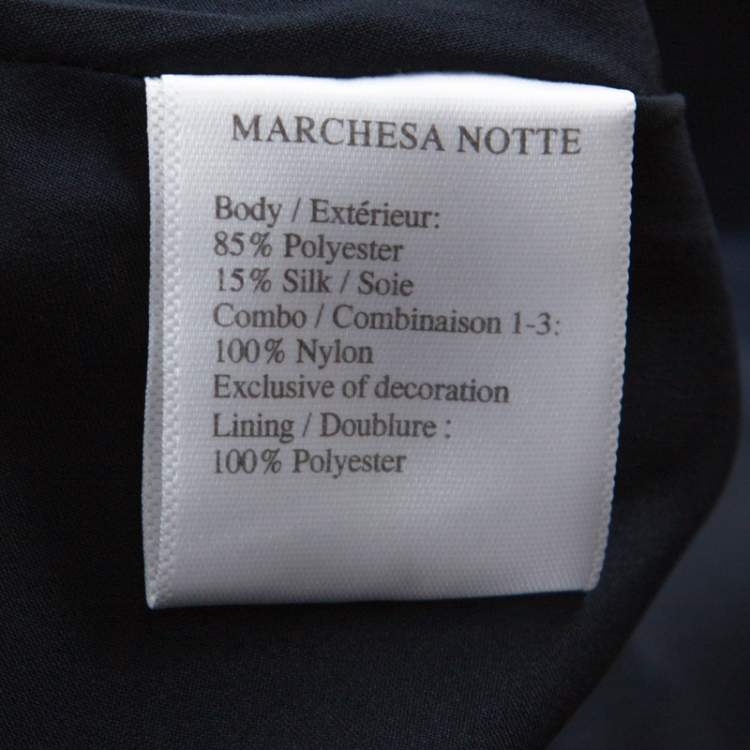 Pre Owned Marchesa Notte Navy Blue Taffeta Embroidered Bodice Detail Mikado Gown XL