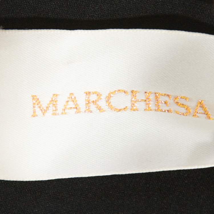 Pre Owned Marchesa Black Embellished Silk Slub Strapless Gown L
