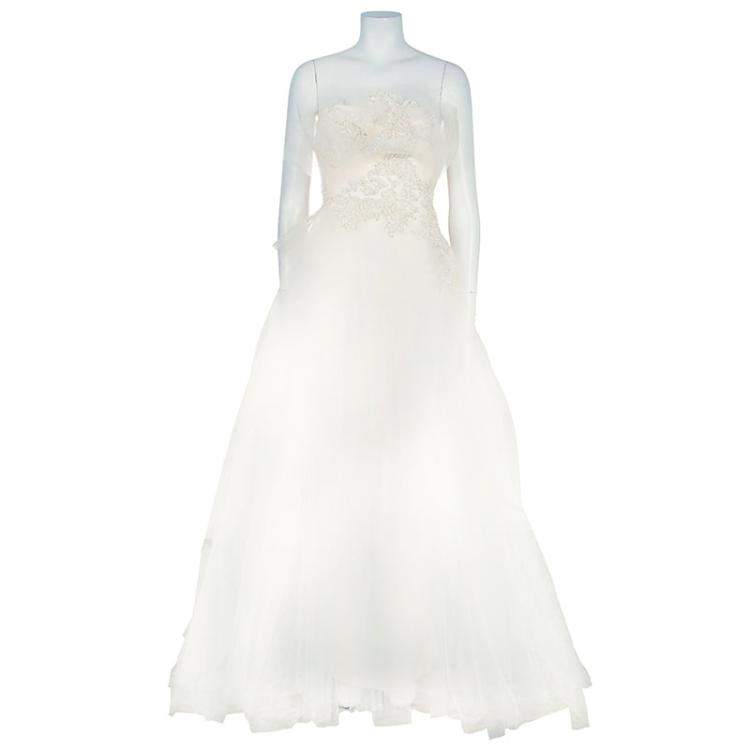 Pre Owned Marchesa Ruffle Embellished Wedding Dress XS