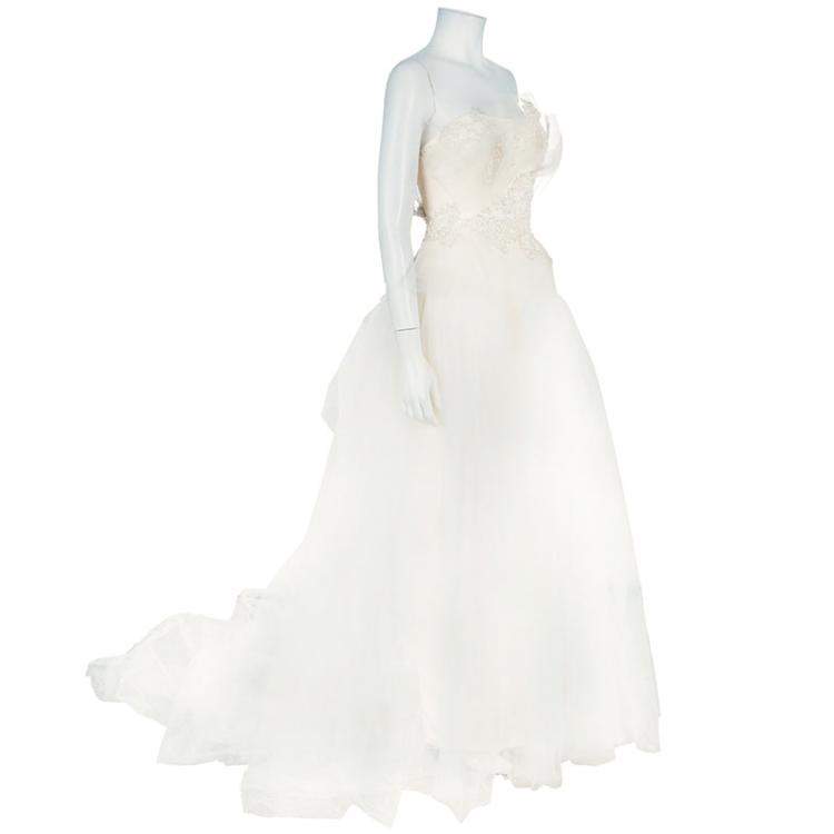 Pre Owned Marchesa Ruffle Embellished Wedding Dress XS