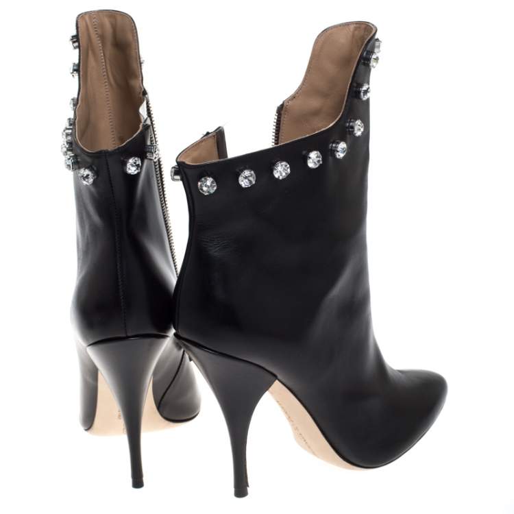 Pre Owned Marco De Vincenzo Black Leather And PVC Crystal Studded Trim Ankle Boots Size 41