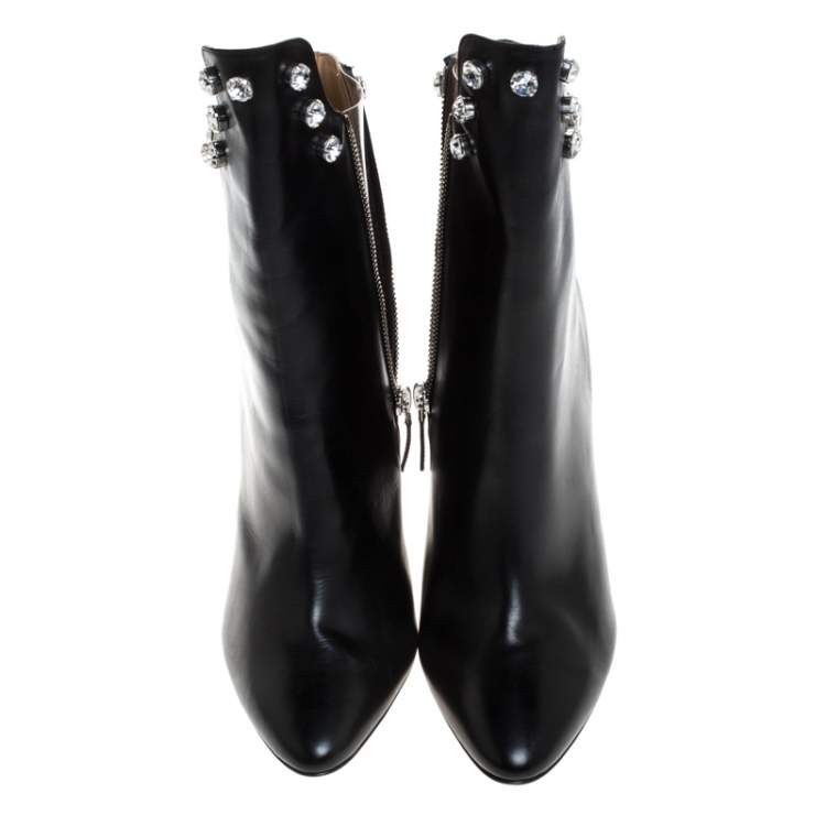 Pre Owned Marco De Vincenzo Black Leather And PVC Crystal Studded Trim Ankle Boots Size 41
