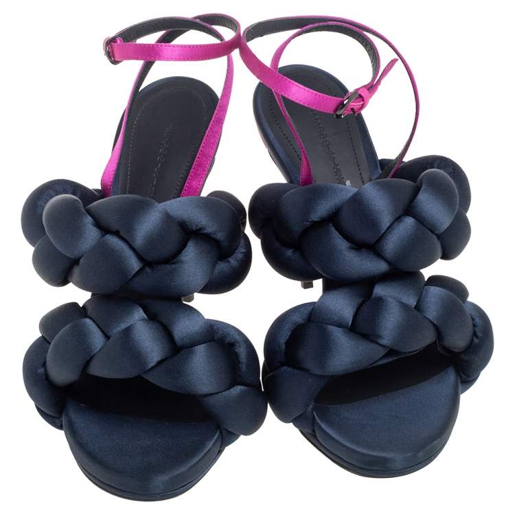 Pre Owned Marco de vincenzo Teal Blue Satin Braided Ankle Strap Sandals Size 39