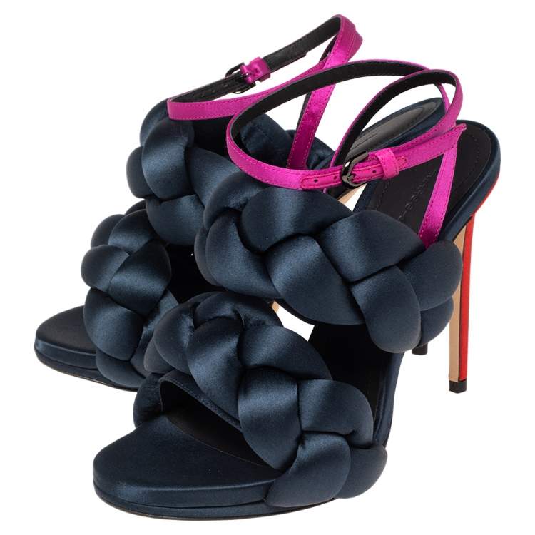 مملوكة مسبقًا Marco de Vincenzo Multicolor Satin  Braided Rope Ankle Strap Sandals Size 37