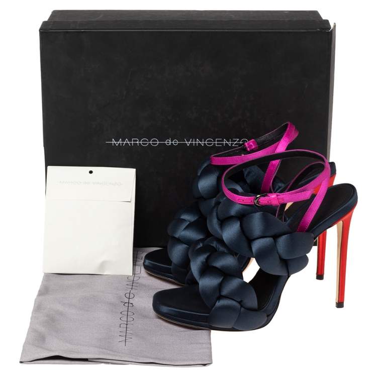 مملوكة مسبقًا Marco de Vincenzo Multicolor Satin  Braided Rope Ankle Strap Sandals Size 37