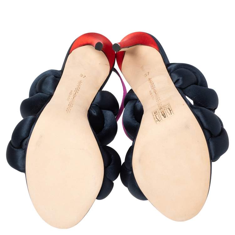 مملوكة مسبقًا Marco de Vincenzo Multicolor Satin  Braided Rope Ankle Strap Sandals Size 37
