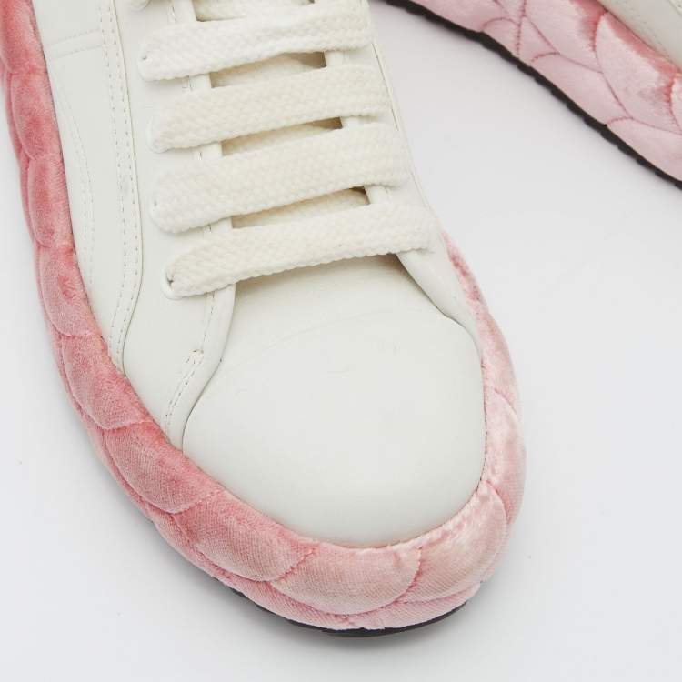 Pre Owned Marco De Vincenzo White/Pink Leather Low Top Sneakers Size 36