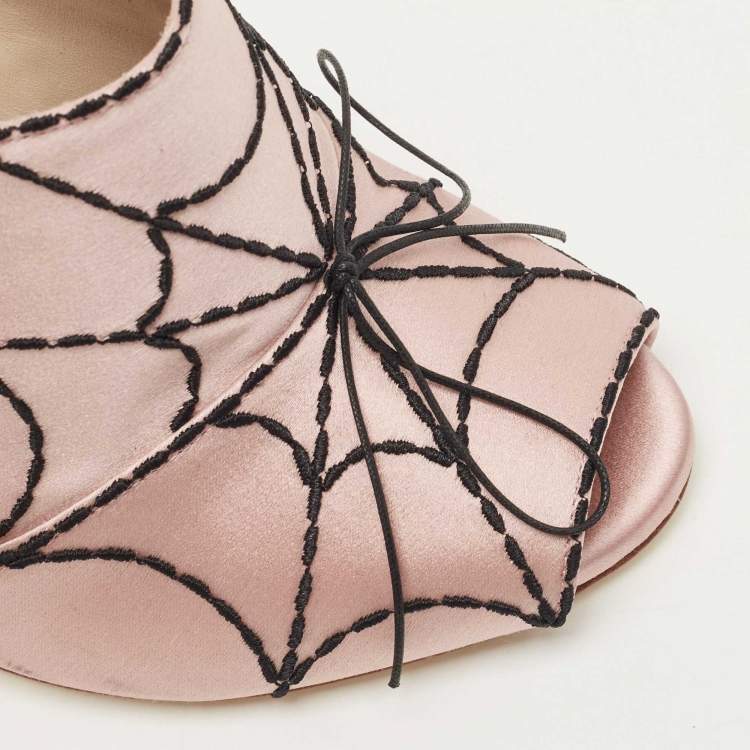 Pre Owned Marco de Vincenzo Pink Satin Embroidered Spider Web Mules Size 39