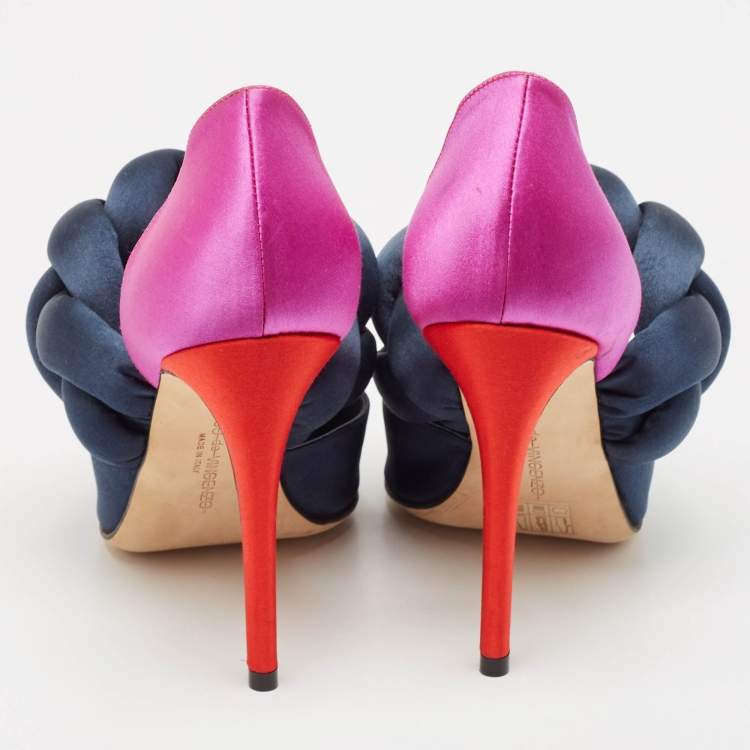 Pre Owned Marco de Vincenzo Multicolor Velvet  Braided Strap Pumps Size 38.5