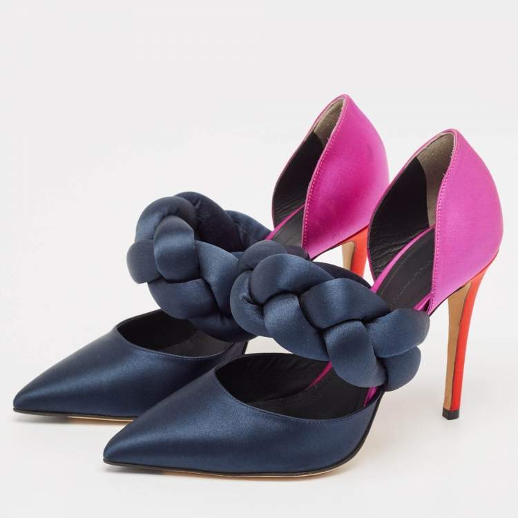 Pre Owned Marco de Vincenzo Multicolor Velvet  Braided Strap Pumps Size 38.5