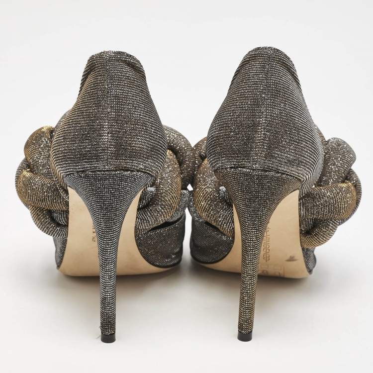 Pre Owned Marco de vincenzo Gold/Silver Lurex Fabric Braided D'orsay Pumps Size 38
