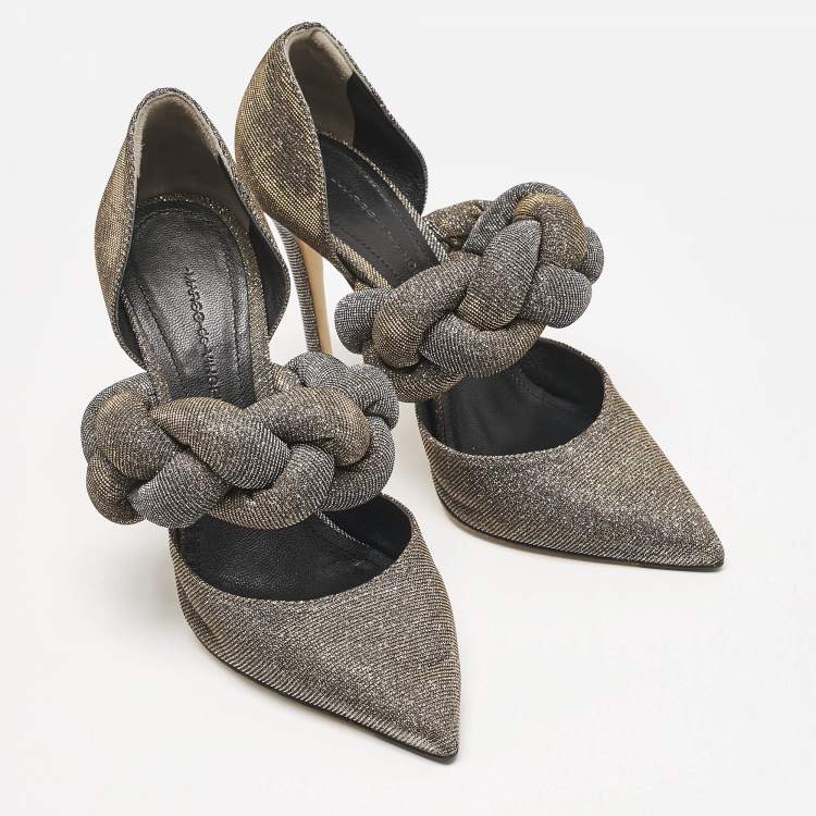 Pre Owned Marco de vincenzo Gold/Silver Lurex Fabric Braided D'orsay Pumps Size 38