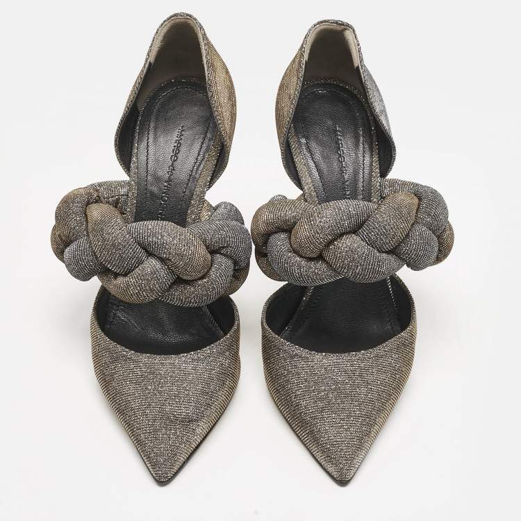 Pre Owned Marco de vincenzo Gold/Silver Lurex Fabric Braided D'orsay Pumps Size 38