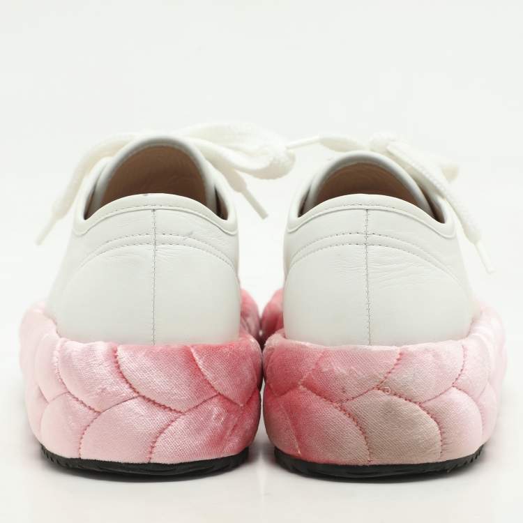 Pre Owned Marco De Vincenzo White/Pink Leather and Velvet Rope Sneakers Size 39.5