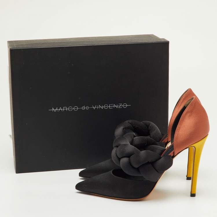 Pre Owned Marco de Vincenzo Black/Brown Satin Rope Pointed Toe Pumps Size 39