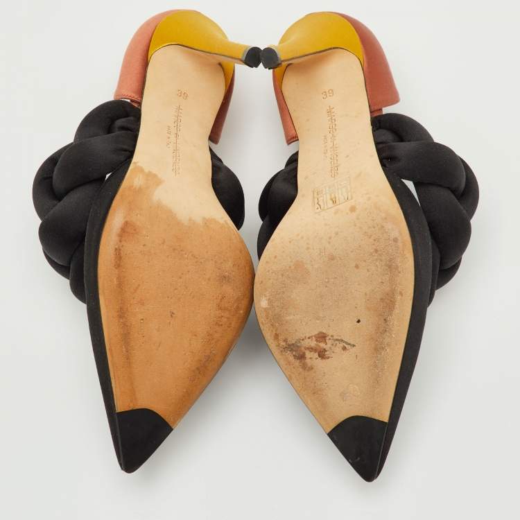 Pre Owned Marco de Vincenzo Black/Brown Satin Rope Pointed Toe Pumps Size 39