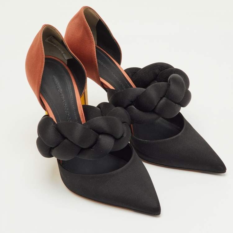 Pre Owned Marco de Vincenzo Black/Brown Satin Rope Pointed Toe Pumps Size 39