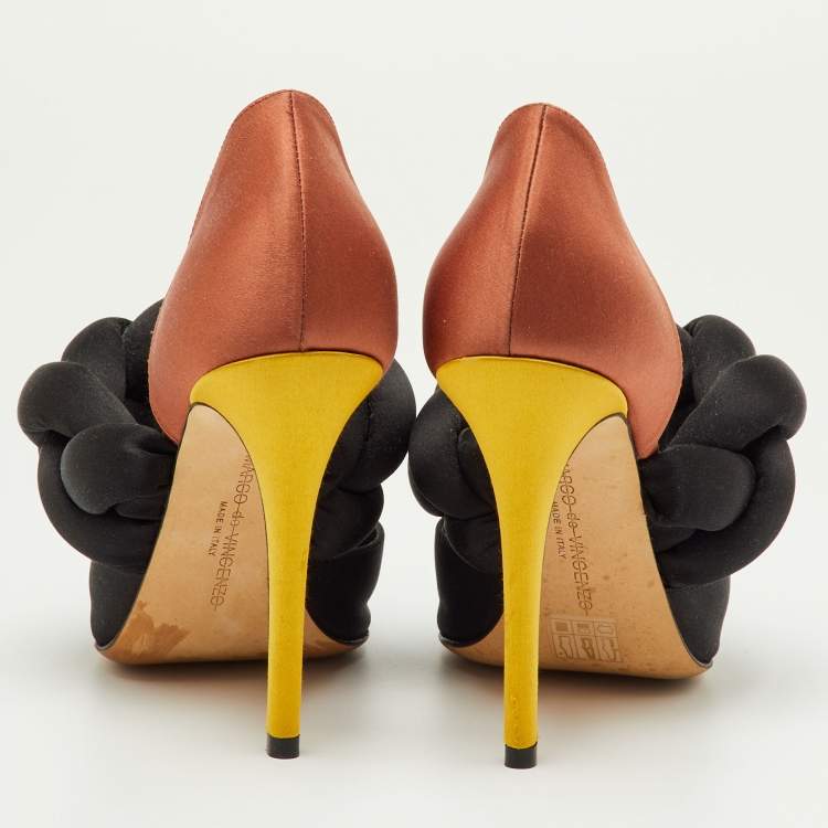 Pre Owned Marco de Vincenzo Black/Brown Satin Rope Pointed Toe Pumps Size 39