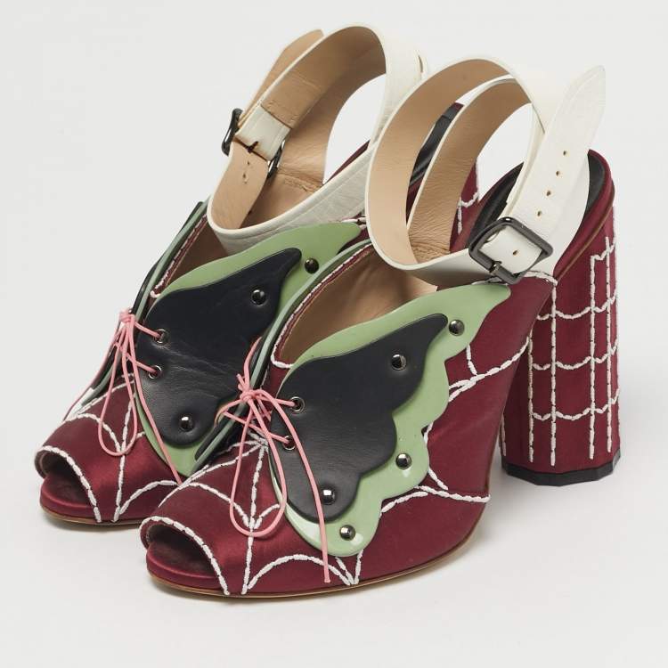 Pre Owned Marco de vincenzo Size 39 Multicolor Satin Butterfly Peep Toe Slingback Sandals