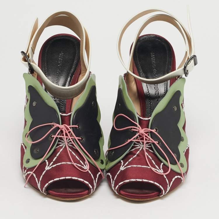 Pre Owned Marco de vincenzo Size 39 Multicolor Satin Butterfly Peep Toe Slingback Sandals