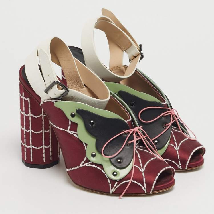 Pre Owned Marco de vincenzo Size 39 Multicolor Satin Butterfly Peep Toe Slingback Sandals