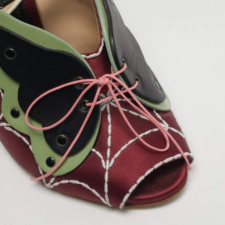 Pre Owned Marco de vincenzo Size 39 Multicolor Satin Butterfly Peep Toe Slingback Sandals