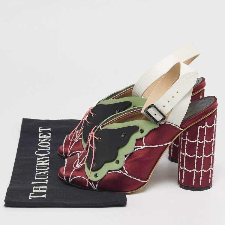 Pre Owned Marco de vincenzo Size 39 Multicolor Satin Butterfly Peep Toe Slingback Sandals