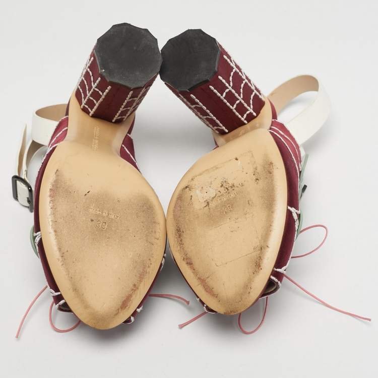 Pre Owned Marco de vincenzo Size 39 Multicolor Satin Butterfly Peep Toe Slingback Sandals