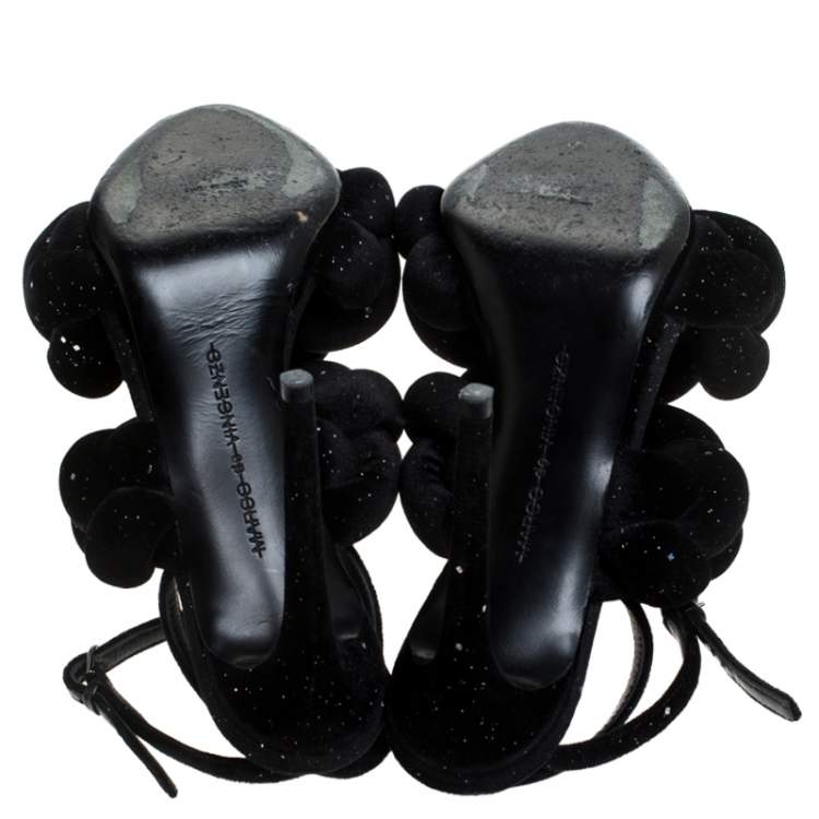 مملوكة مسبقًا Marco De Vincenzo Black Velvet Rope Braided Rope Sandal Size 37