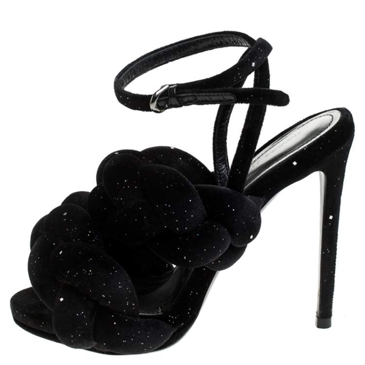 مملوكة مسبقًا Marco De Vincenzo Black Velvet Rope Braided Rope Sandal Size 37