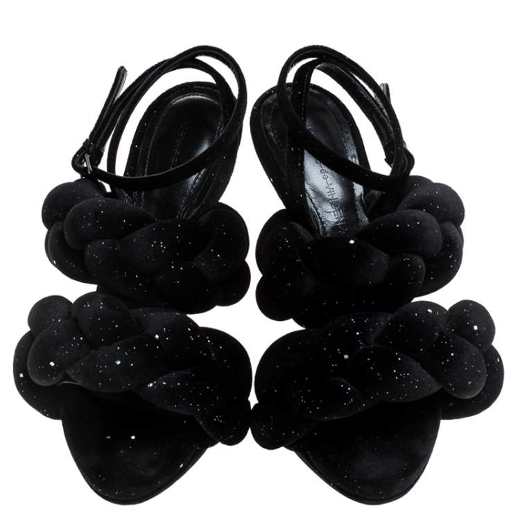 مملوكة مسبقًا Marco De Vincenzo Black Velvet Rope Braided Rope Sandal Size 37
