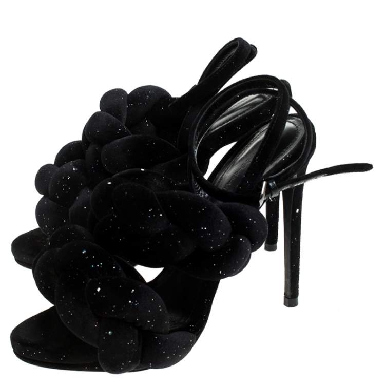 مملوكة مسبقًا Marco De Vincenzo Black Velvet Rope Braided Rope Sandal Size 37