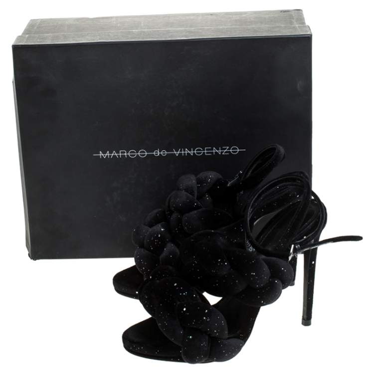 مملوكة مسبقًا Marco De Vincenzo Black Velvet Rope Braided Rope Sandal Size 37