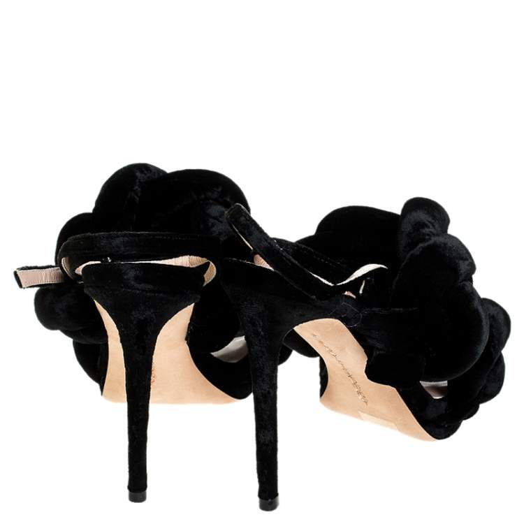 Pre Owned Marco De Vicenzo Black Velvet Braided Ankle Strap Sandals Size 35