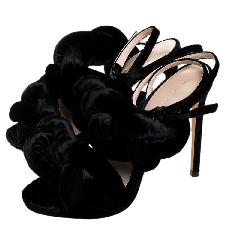 Pre Owned Marco De Vicenzo Black Velvet Braided Ankle Strap Sandals Size 35