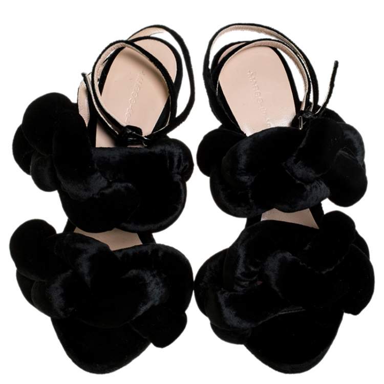 Pre Owned Marco De Vicenzo Black Velvet Braided Ankle Strap Sandals Size 35