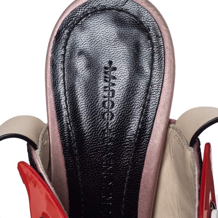 Pre Owned Marco de Vincenzo Multicolor Satin And Leather Butterfly Peep Toe Slingback Sandals Size 36