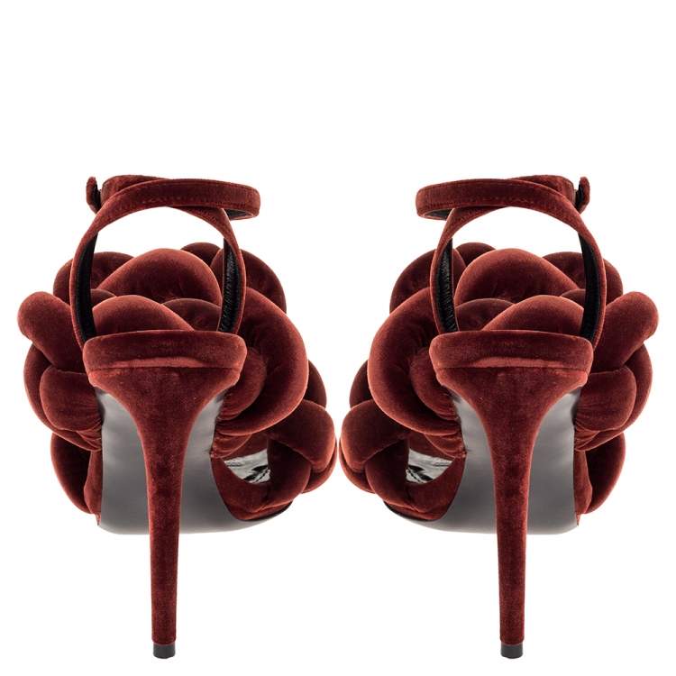 Pre Owned Marco de vincenzo Brown Velvet Braided Ankle Strap Sandals Size 39
