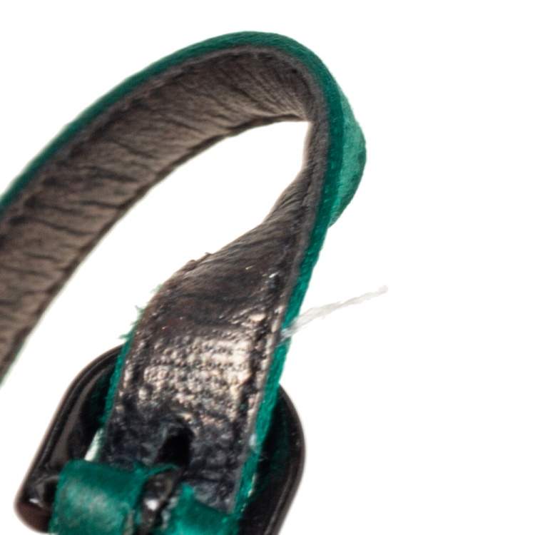 Pre Owned Marco de vincenzo Green Crystal Embellished Satin Knotted Ankle Strap Sandals Size 38.5