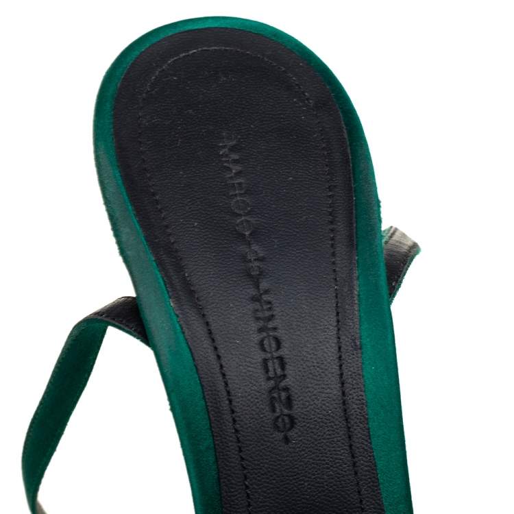 Pre Owned Marco de vincenzo Green Crystal Embellished Satin Knotted Ankle Strap Sandals Size 38.5
