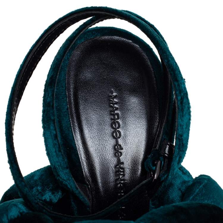 Pre Owned Marco de Vincenzo Teal Green Velvet Braided Ankle Strap Sandals Size 38.5
