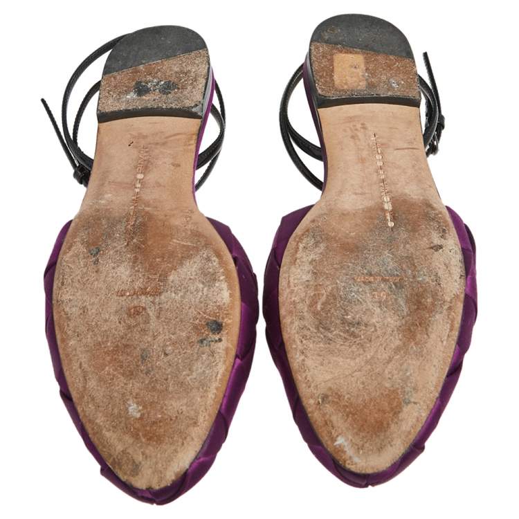 Pre Owned Marco de Vincenzo Purple Woven Satin Ankle Strap Flats Size 39