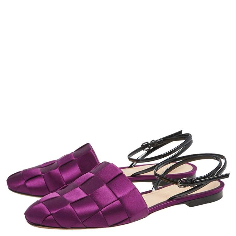 Pre Owned Marco de Vincenzo Purple Woven Satin Ankle Strap Flats Size 39