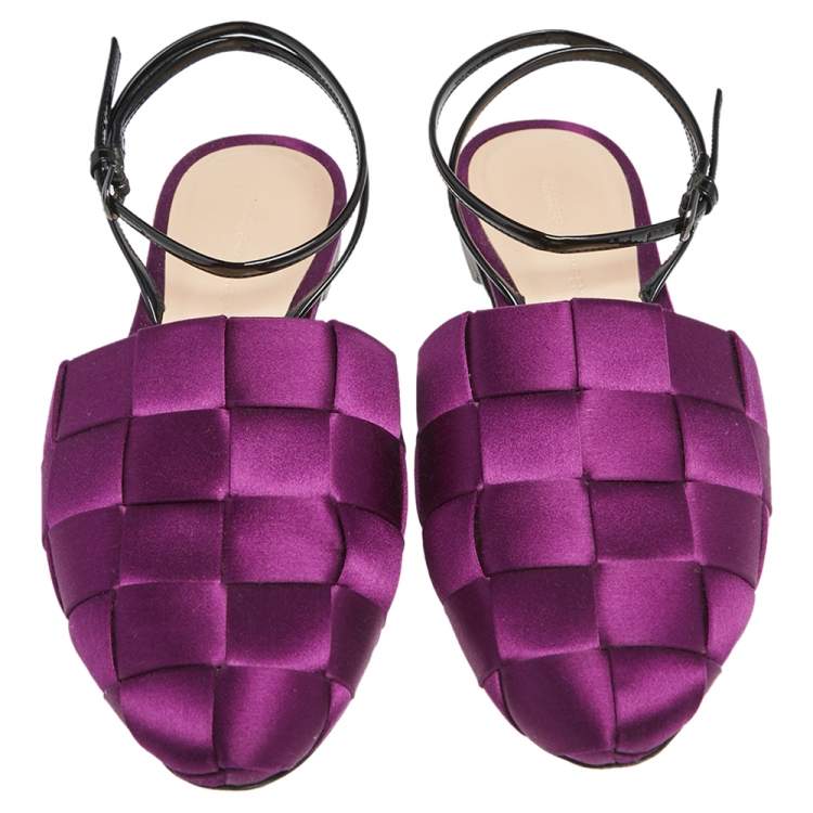 Pre Owned Marco de Vincenzo Purple Woven Satin Ankle Strap Flats Size 39